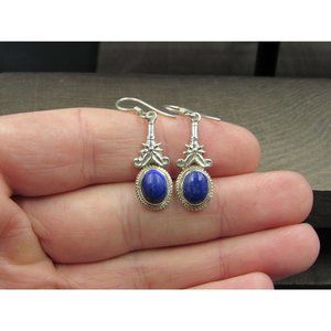 Sterling Silver Great Fancy Lapis Lazuli Earrings Vintage Wedding Engagement
